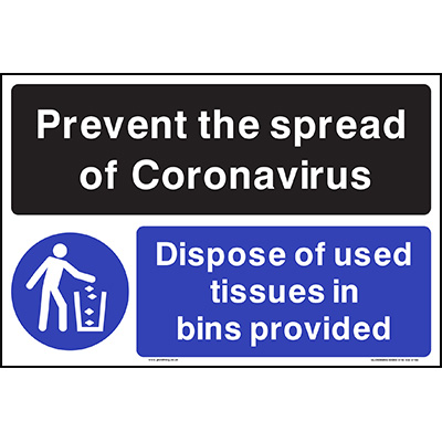 Dispose of tissues in bins sign