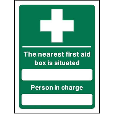 Nearest first aid box location safety sign